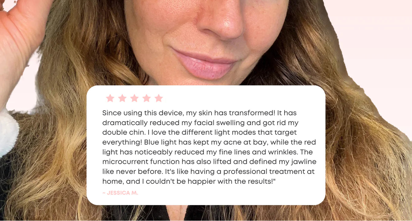 Woman using a skincare device with a white background